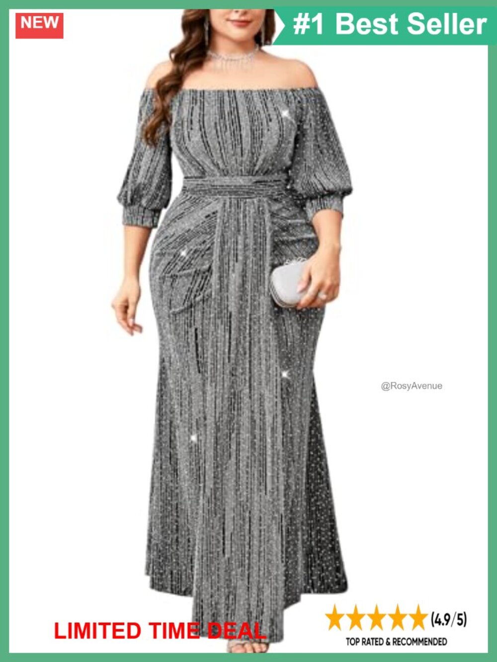 Plus Size Off Shoulder Puff Sleeve Mermaid Maxi Formal Evening Gown